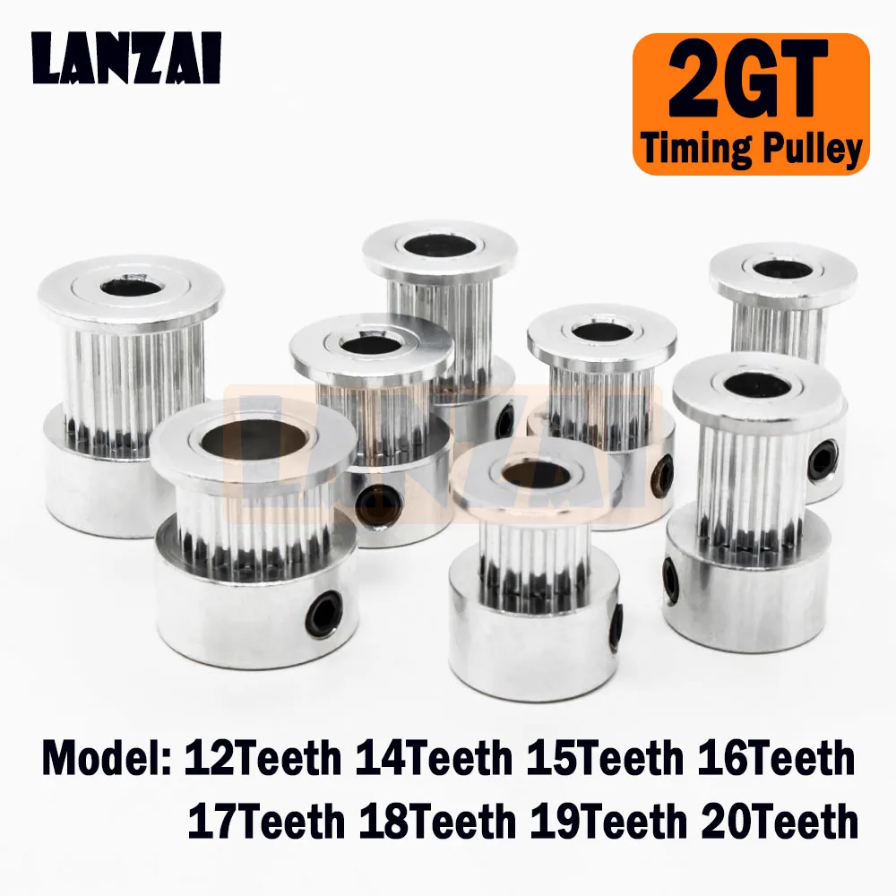 LANZAI Aluminium 2GT Timing Pulley 20Teeth Bore 3~8mm Belt Width 6~15mm for 3D Printer 12T 14T 15T 16T 17T 18T 19T 20T K Type