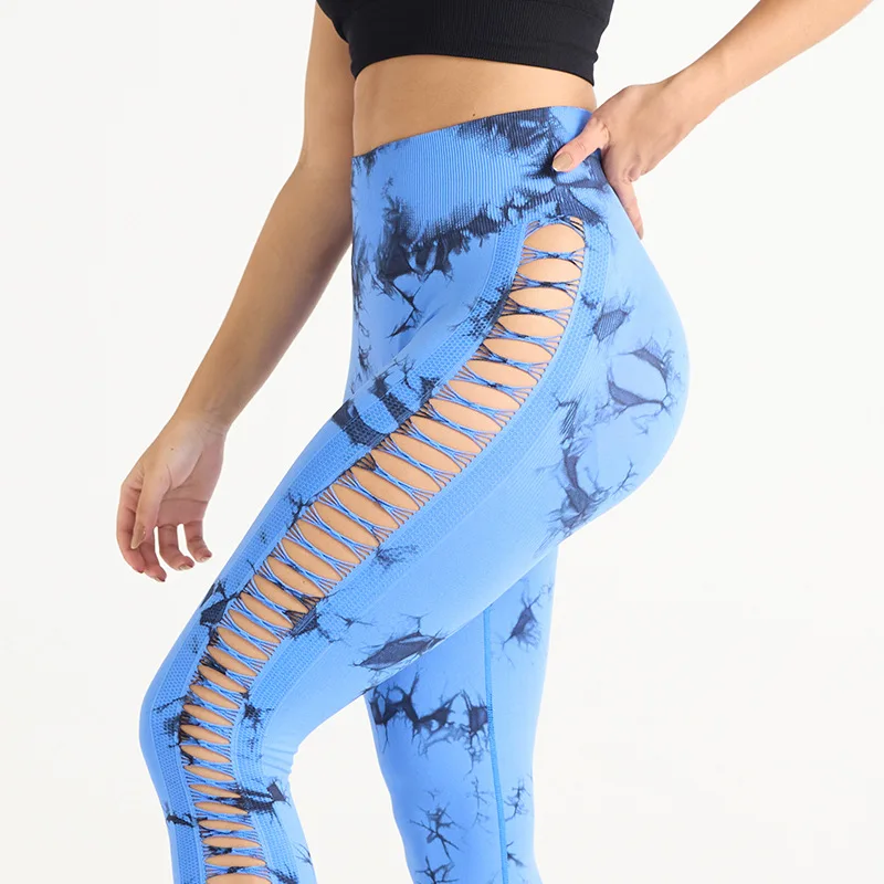Sexy feminino tie dye oco calças de yoga cintura alta hip levantamento calças de yoga sem costura esportes leggings estilo esportivo yoga calças compridas