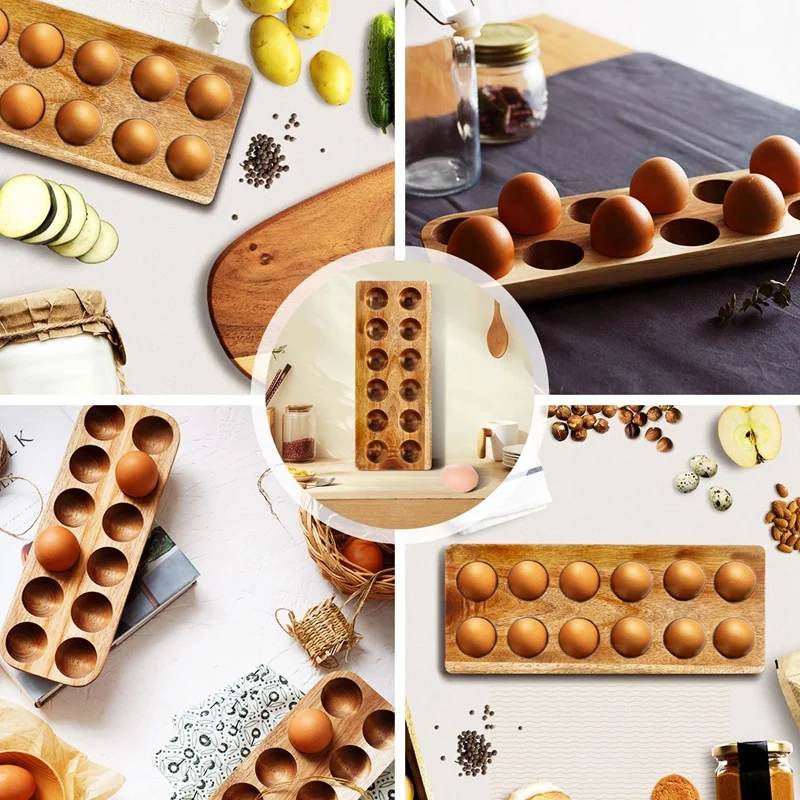 12 Holes Japanese Style Wooden Double Row Egg Storage Box Home Organizer Rack Eggs Holder Kitchen Decor Accessories