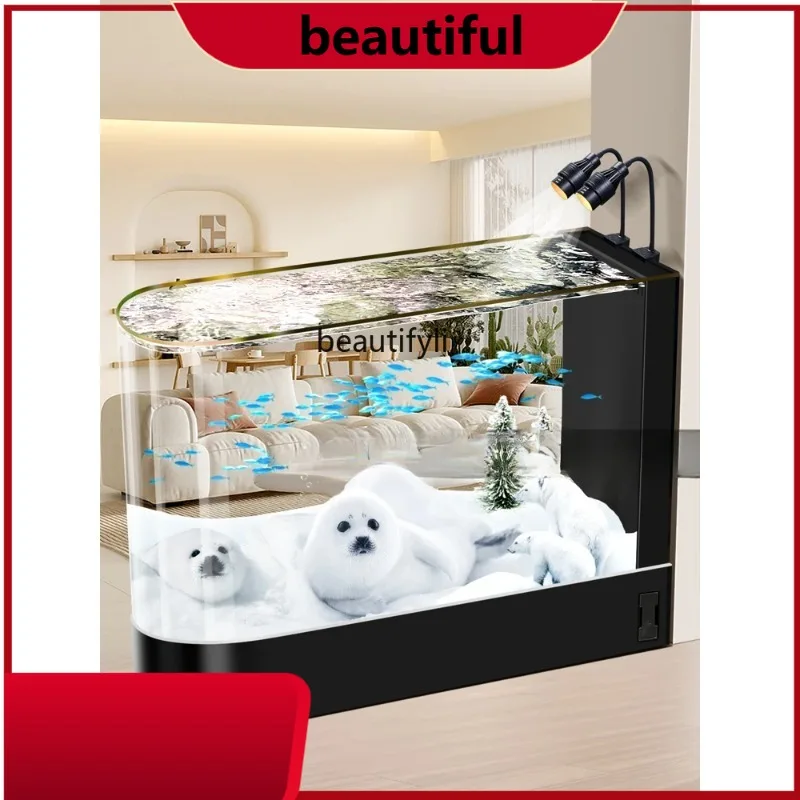 

Fish Tank Super White Glass Living Room Large Subareas Screens Hot Bending Integrated Floor Aquarium H