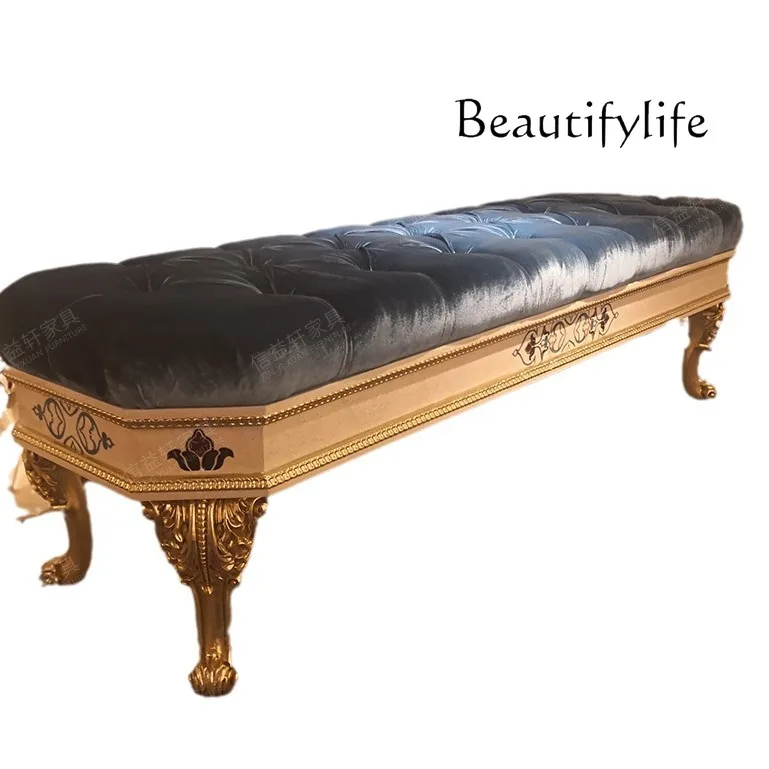 

French high-end fabric bedside stool bedroom luxury shoe changing stool European shell bench