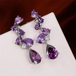 Light Luxury Women's Purple Water Drop Earrings Exquisite Crystal Zircon Temperament High-end Earrings