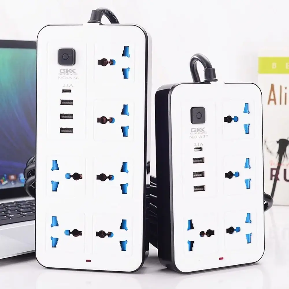 Multiprise Power Multi Tap 2m Extension Cord 6 AC Sockets & 3 USB Outlet Power Strip Power Button Safe 1 Type C