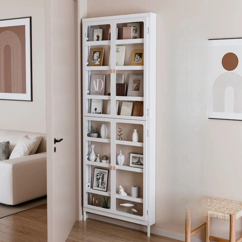 Metal Ultra-Thin Door Rack, Dust-Proof Storage Cabinet, Floor-To-Ceiling Integrated Against the Wall, Very Narrow Storage