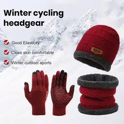 Beanie Gloves Scarf Set Winter Hat Scarf Gloves Set Knitted Warm Windproof Colorful Elastic Outdoor Cycling Cap Neck Warp Gloves