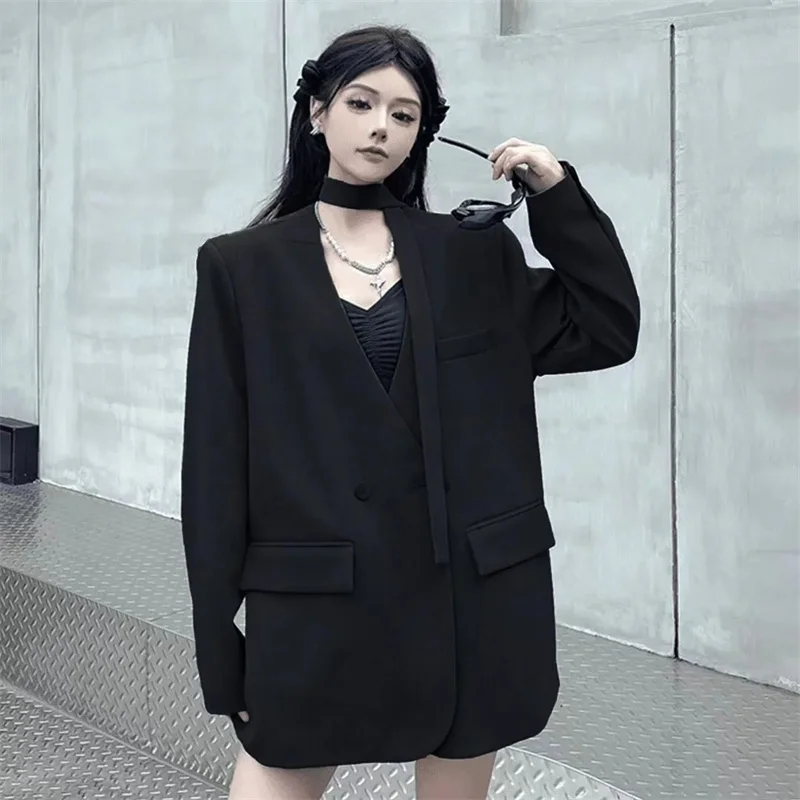 

Корейская женская модная повседневная верхняя одежда с вентилируемым разрезом на спине, длинными рукавами и бантом, весна-осень, классический простой топ