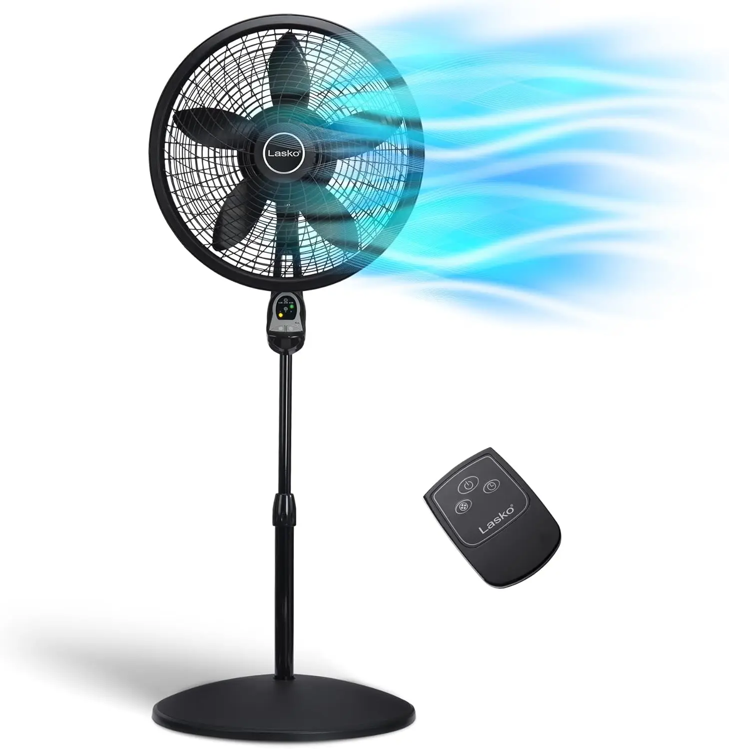 Ciclone oscilante Pedestal Fan, altura ajustável, temporizador, controle remoto, 3 velocidades, sala de estar, Home Office, preto, 18"