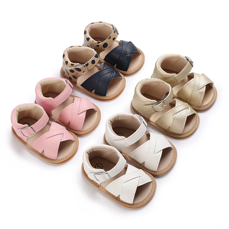 Chic and Comfortable: Summer Unisex Baby Sandals, 4 Solid Colors, Cross Design, Crib Shoes for 0-15 Months