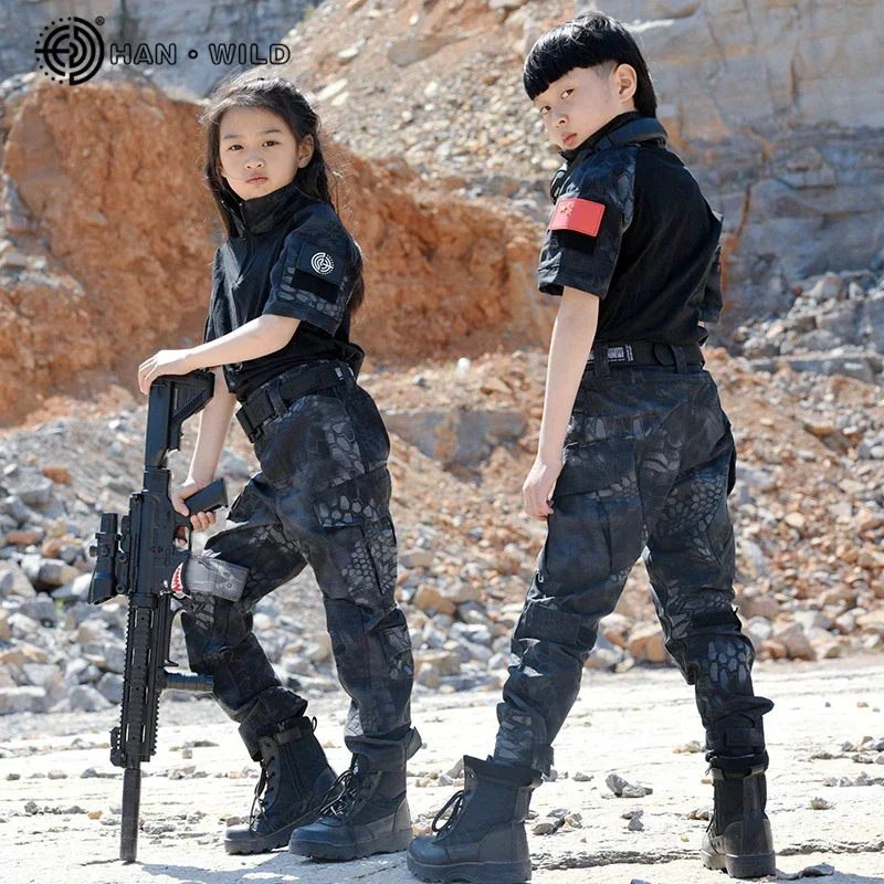 2021 Children Military Uniform Tactical Combat Shirt + Pants Teenager Boys Girls Camouflage Kids Special Army Suit Camo Clothes