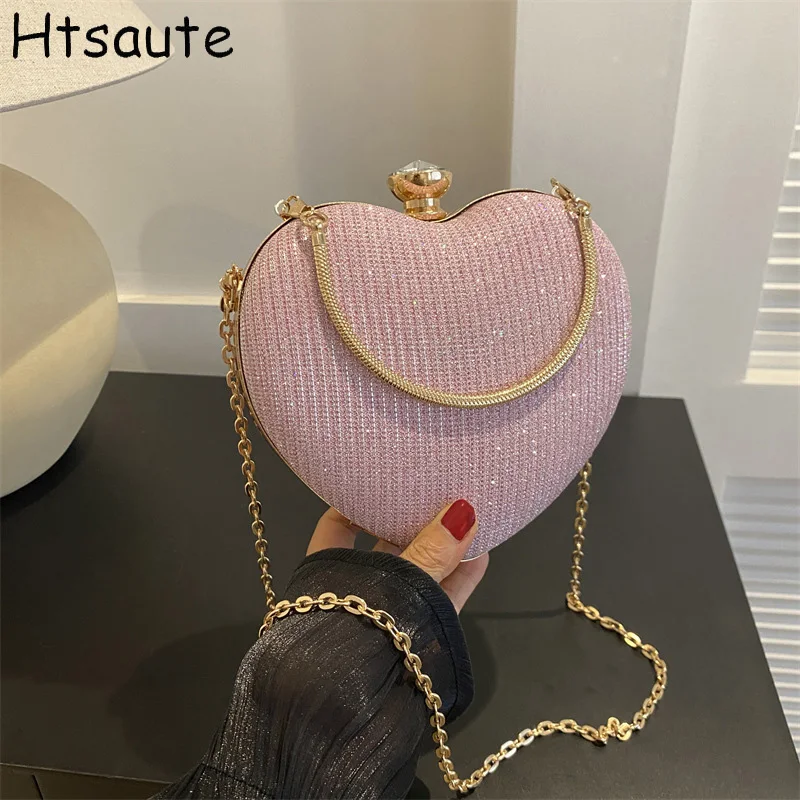 

Women's Fashion Heart Shaped Clutch Bag Brand Designer Chain Shoulder Crossbody Purse for Wedding Party Evening Dinner