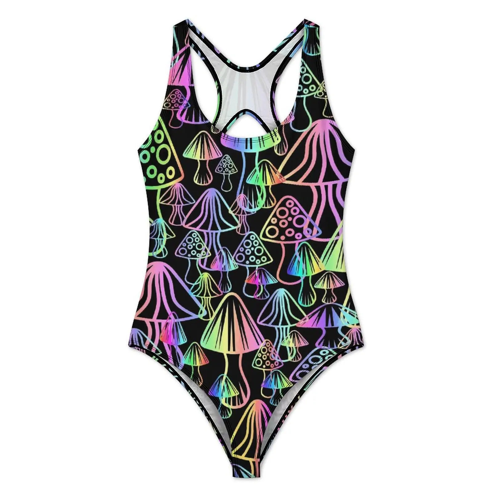 Magic Mushrooms Swimsuit Sexy Neon Mushroom One-Piece Swimwear Push Up Bodysuit Korean Fashion Sport Bathing Suit