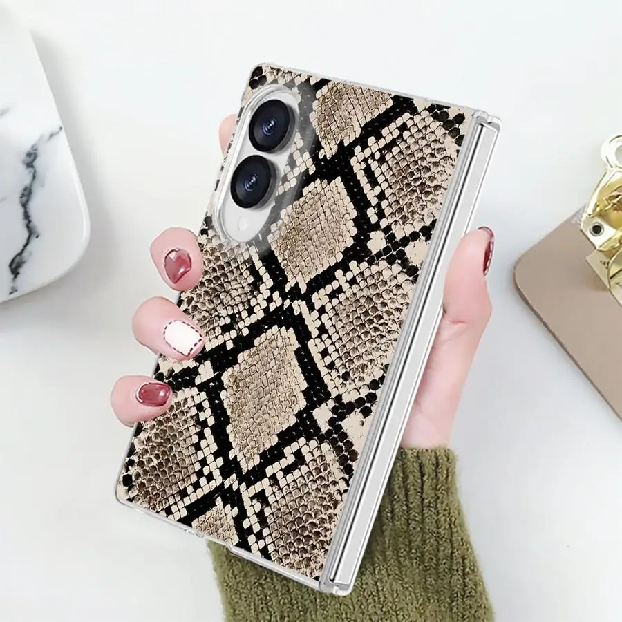 Phone Cover Case for Samsung Galaxy Z Fold 8 PC Hard Luxury ZFold8 ZFold 8 Stylish Snakeskin Art