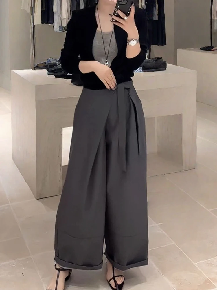 

High Waist Casual Pants Long Sve Color Blo Women's Two-Piece Set Faionable Korean Sle Autumn Collection 2026