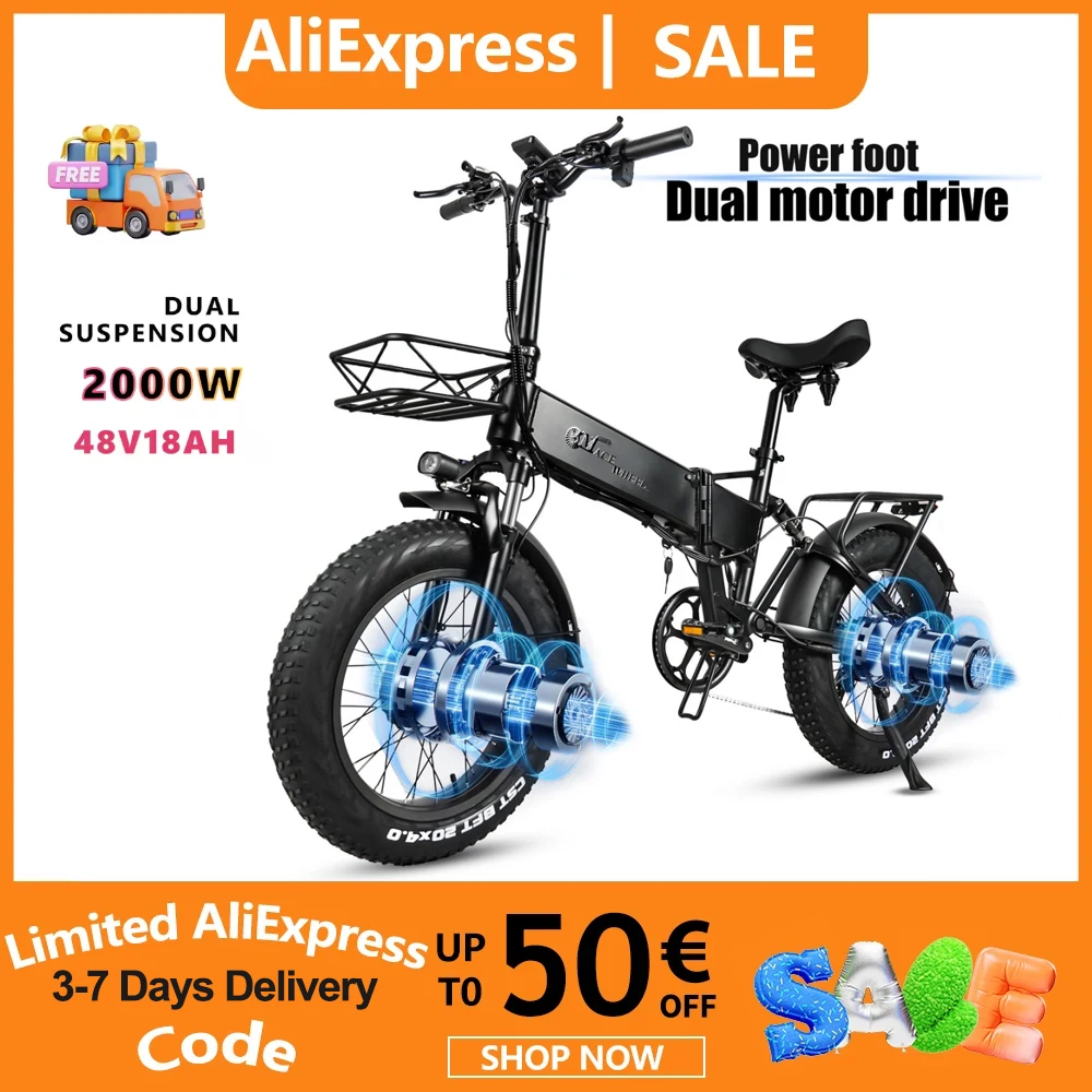 CMACEWHEEL vélo électrique RX20-T MAX pliant EBike double moteur 20 "gros pneu E vélo 48V 18Ah, 7 vitesses, frein hydraulique