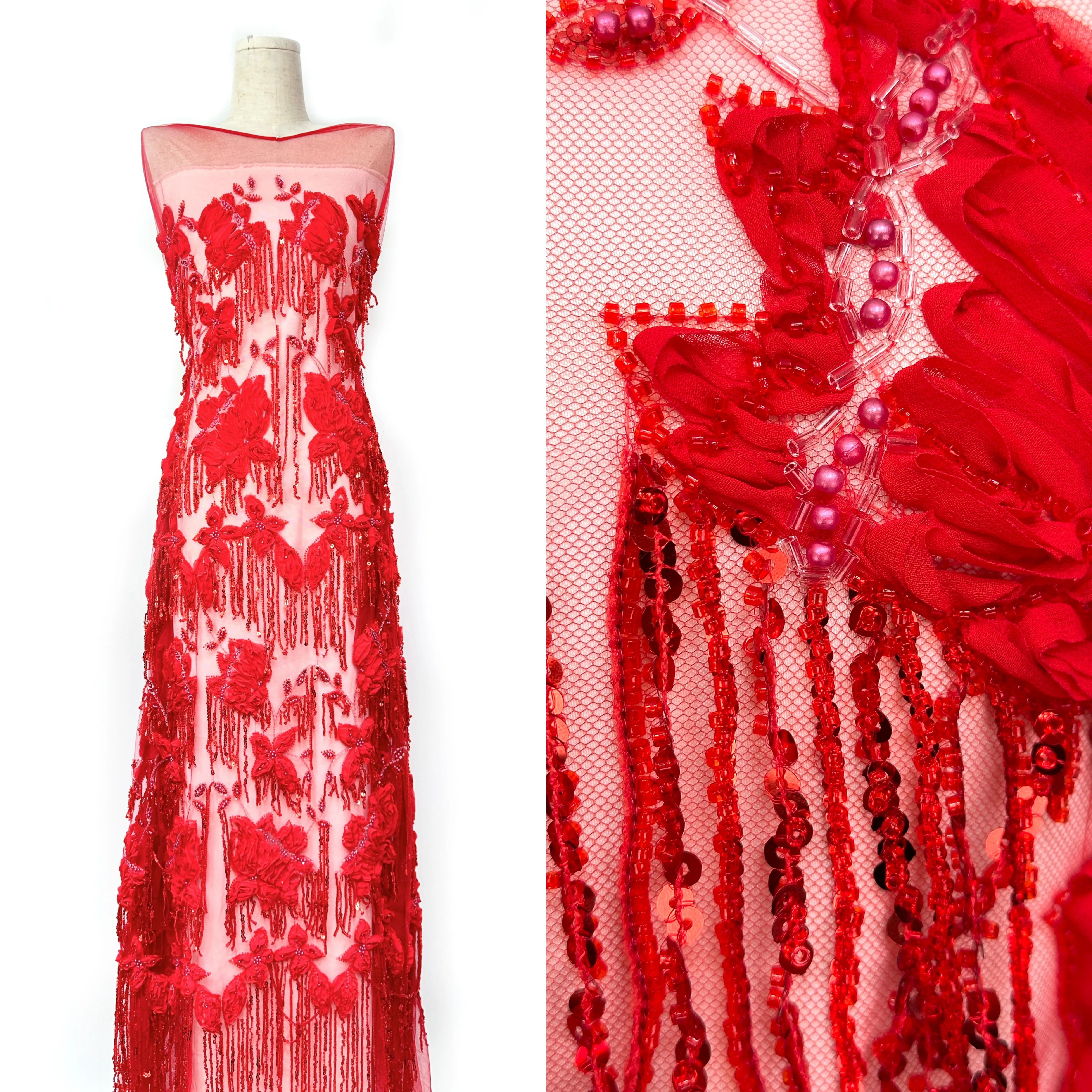 

Европейская красная классическая свадебная кружевная ткань с тяжелыми бусинами и блестками в нигерийском французском стиле, высококачественная сетка для свадебных платьев