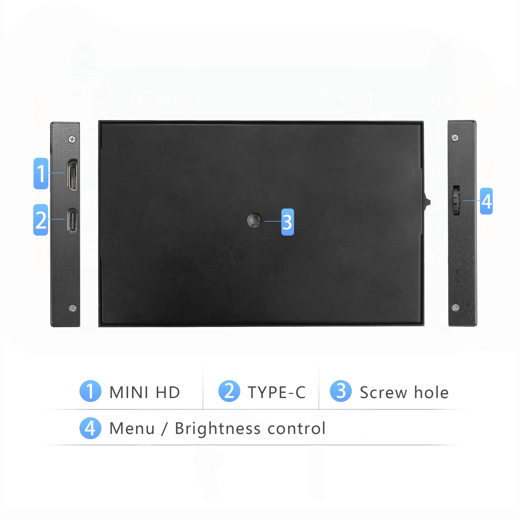 Imagem -04 - Monitor Lcd Mini Ips Hdh 1024x600 Caixa de Metal Mini hd Tipo-c Input Compatível com pc Laptop Raspberry pi 5