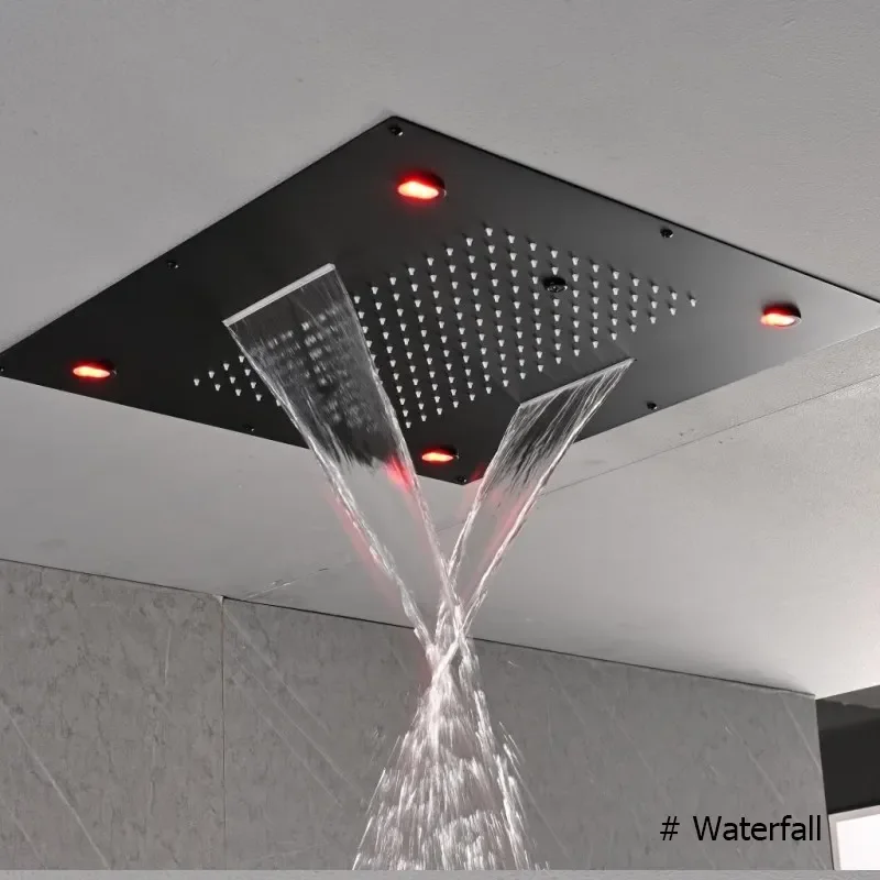 Big Size Ceiling Mounted Square Rainfall LED Shower Head Overhead Sprayer Rain Shower Head with LED