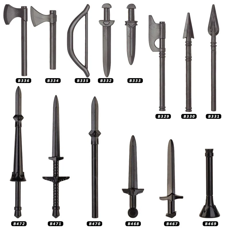 Medieval Weapons Building Blocks Army Soldiers Figures Military Accessories Knife Sword Axe Broadsword Bricks Toys For Children