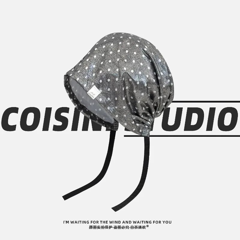 Ins Retro Polka-dot Design Laser Strap Beanies for Women Spring and Summer Street Trend Versatile Leisure Pullover Hats Y2K