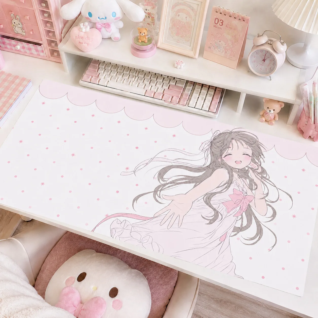 Leather Desk Pad Protector Y2k Sweet Pink Anime Sexy Girl Y2K Mouse Pad Office Desk Mat Waterproof Non-Slip PU Desk Blotter Pad