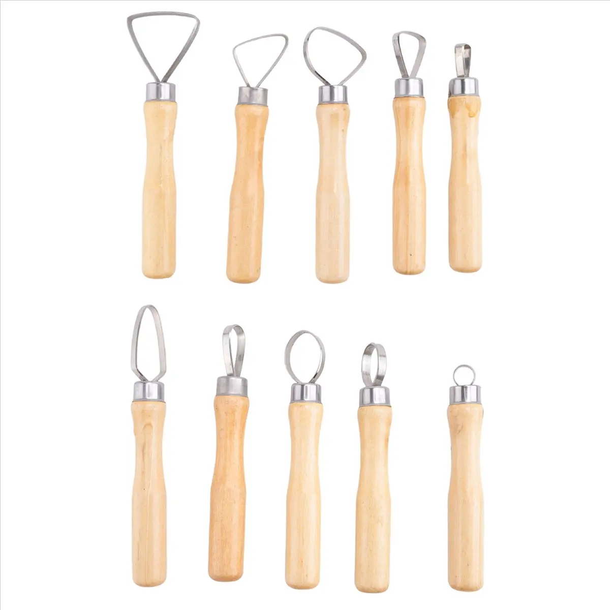 AA14 Metal + wood Thick Handle Flat Wire Cutter Clay Pottery Sculpting Tool Set Pack of 10