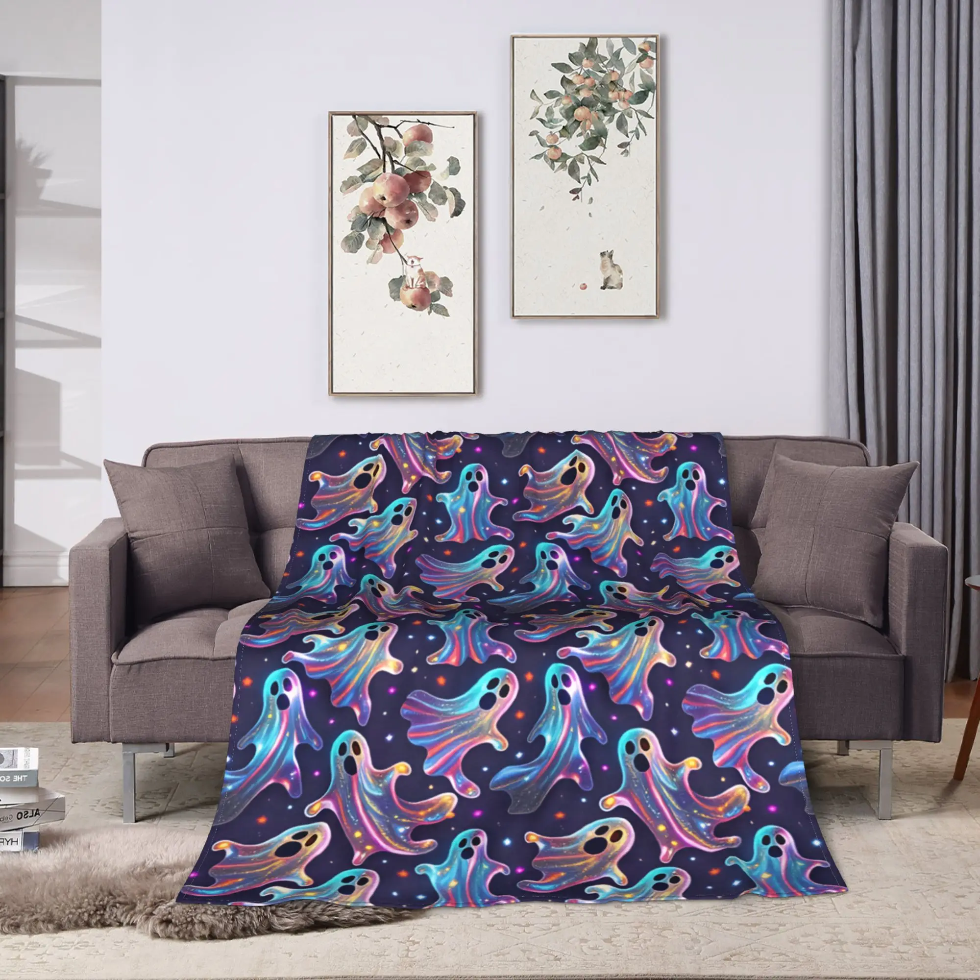 Holographic Galaxy Ghost Halloween Seamless Pattern Comfortable Blanket  Funny Plane Travel Bedding Throws Flannel Bed Cover
