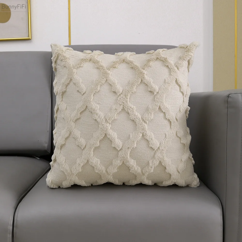 

Beige Grey White Solid Cushion Cover Fluffy Embroidery Diamond Soft Home Decoration Pillow Cover Living Room 30x50cm 45x45cm