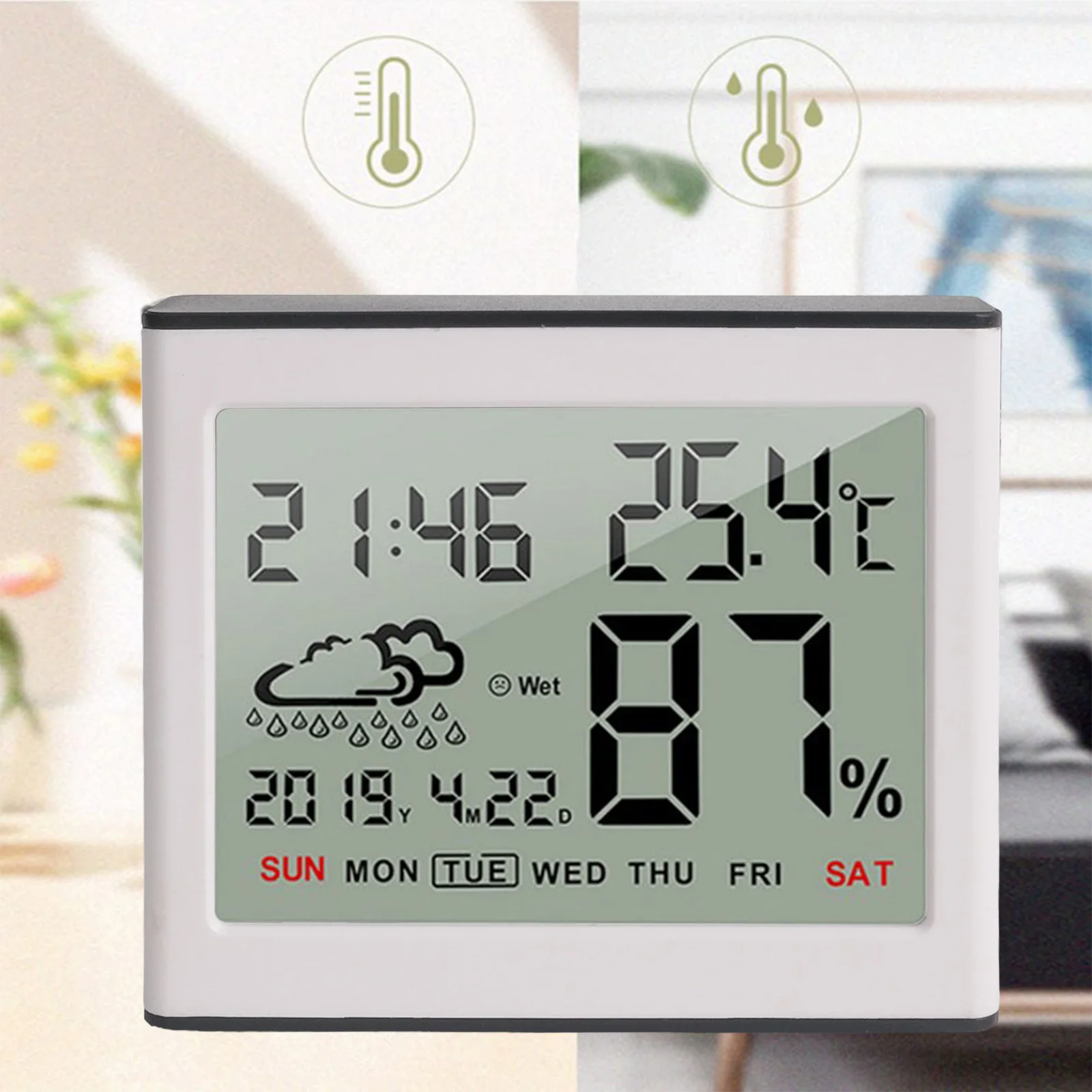 Alarm Clock Hygrometer Electronic Thermometer Home Decoration ABS Engineering Plastic Compact Design LED Backlight Display