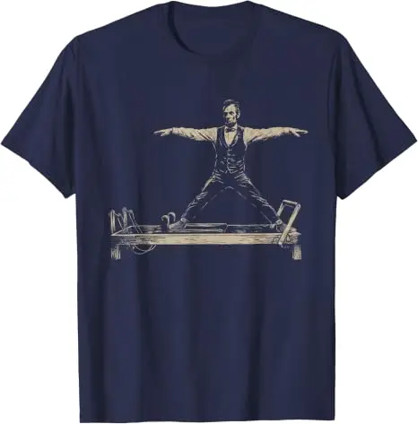 Lustiges Abraham Lincoln Pilates Reformer Workout Art T-Shirt Y2k Gym Doing Fitness Exercises Grafik Herrenbekleidung 4th of July Tee – Detail 11