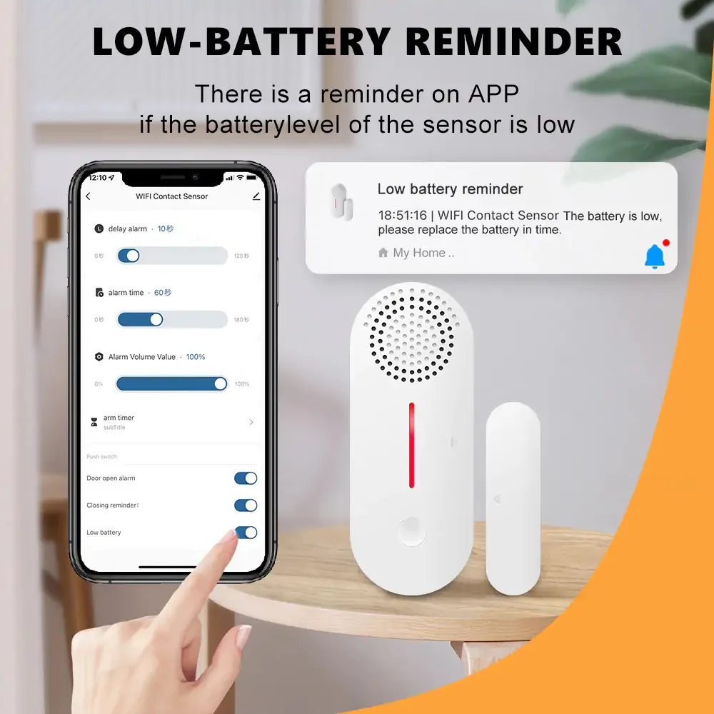 Tuya Smart WiFi Door Window Sensor Sound WiFi Security Alarm Door Open Closed Detectors APP Remote Control Timing Arm and Disarm