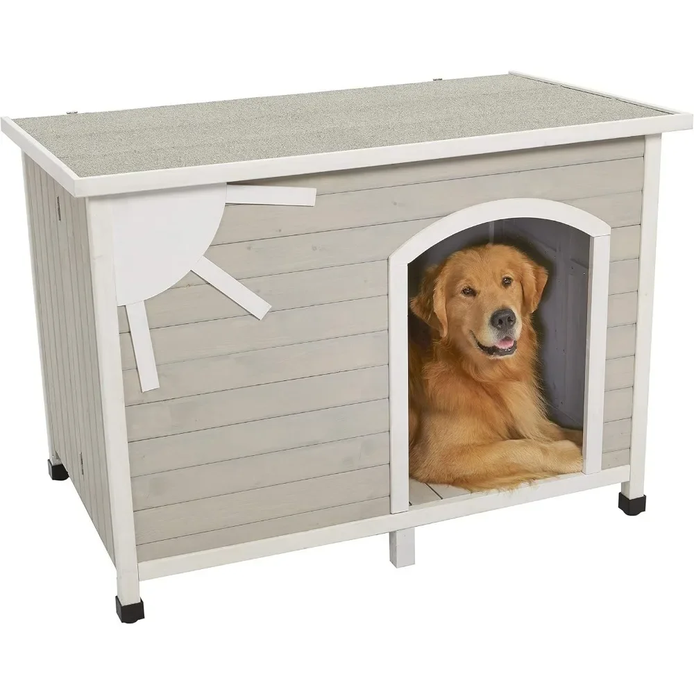 Folding Outdoor Wood Dog House, No Tools Required for Assembly | Dog House Ideal for Large Dog Breeds, Beige, Houses, Kennels