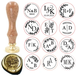 Custom brass wax seal Stamp with 2 Initial Ornament wreath,Vintage Reusable for DIY Wedding Invitation & Letters,Free Engraving