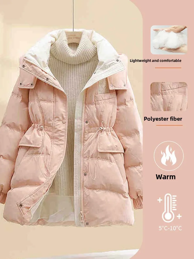 

Stylish Cotton Jacket Women's Winter Fashion High Collar Waist-Cinching down Feather Coat Warm Commute Style Thickened Long S...