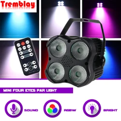 Lámpara de lavado 4 en 1 para DJ, lámpara LED Par de 4 ojos, con Control de sonido DMX, modos remotos automáticos, RGBW