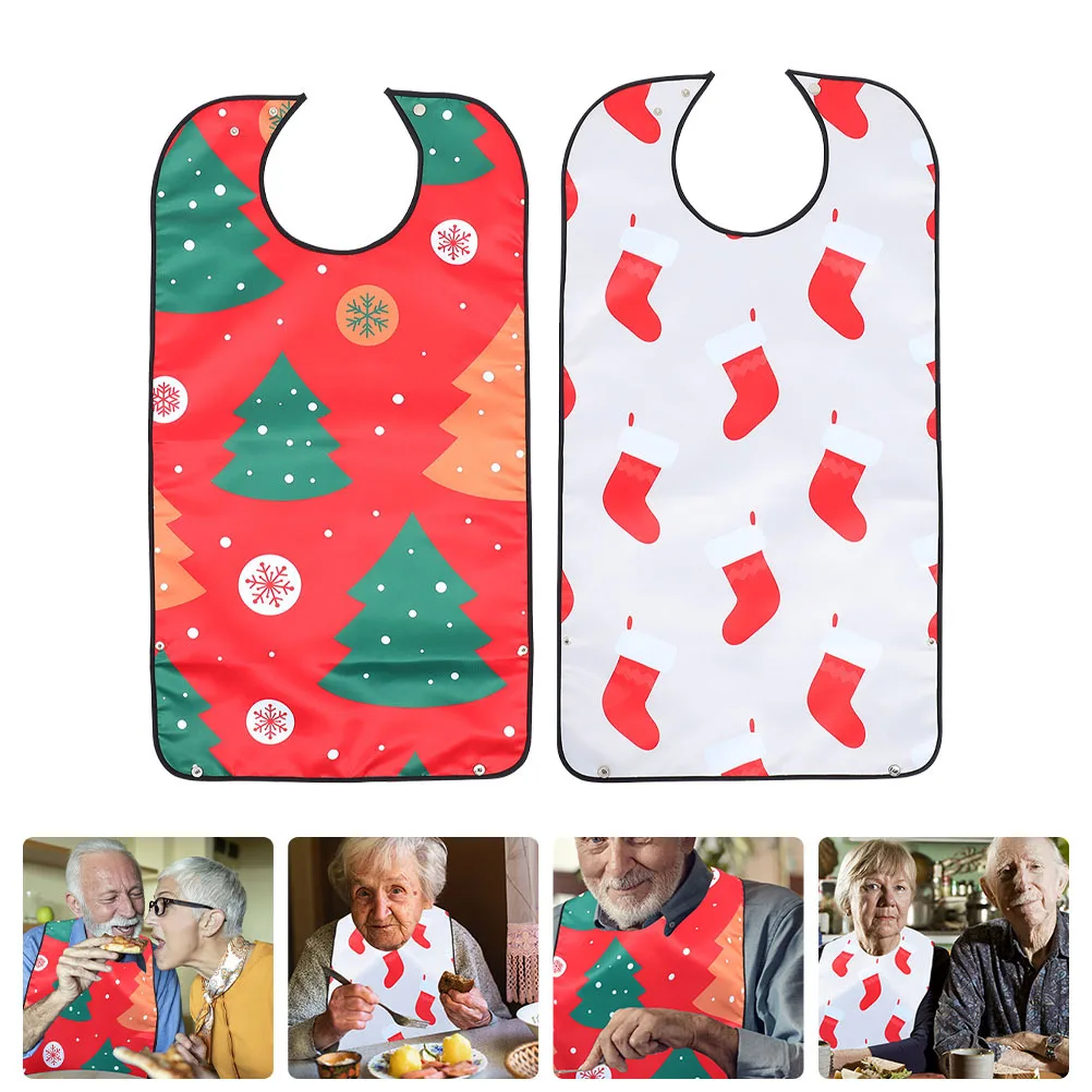 

2pcs Christmas Adult Bibs Waterproof Adjustable Snap Buckle Neck To Leg Print For Seniors Women Adults Disabled Patient Rehab