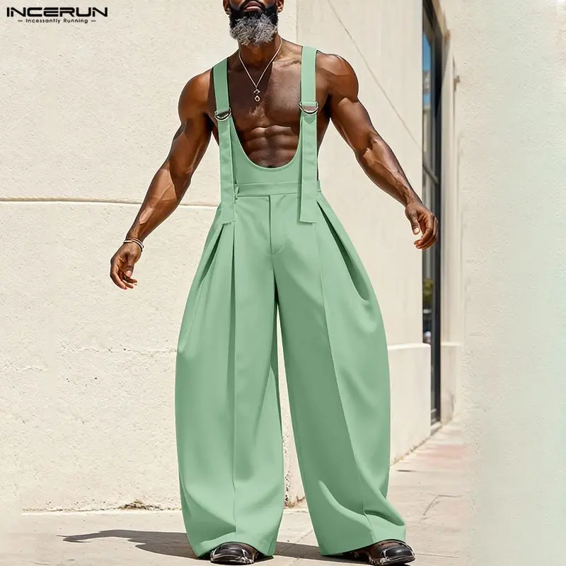 INCERUN Herren-Jumpsuits Einfarbige Ärmellose Latzhosen Herren Locker Sitzende Streetwear Sommer 2026 Mode Weite Beinoveralls S-5XL