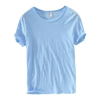 T-shirt rétro Raw Edge pour hommes, 100% coton, léger, respirant, coupe ajustée, monochromatique, col rond, haut basique décontracté 6