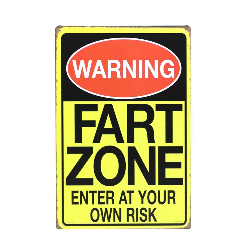 Metal Tin Sign Poster Vintage Home Decor Plates Outdoor Slogans Bar Wall Decoration Warning Fart Zone Enter At Your Own Risk