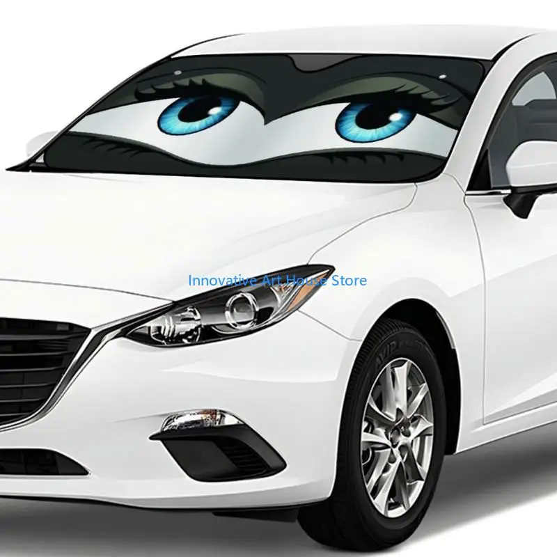 E1PC Reflective Front Windshield Cover for Cars with Stowable Storage Design and Suction Cups for Warm Weather Parking