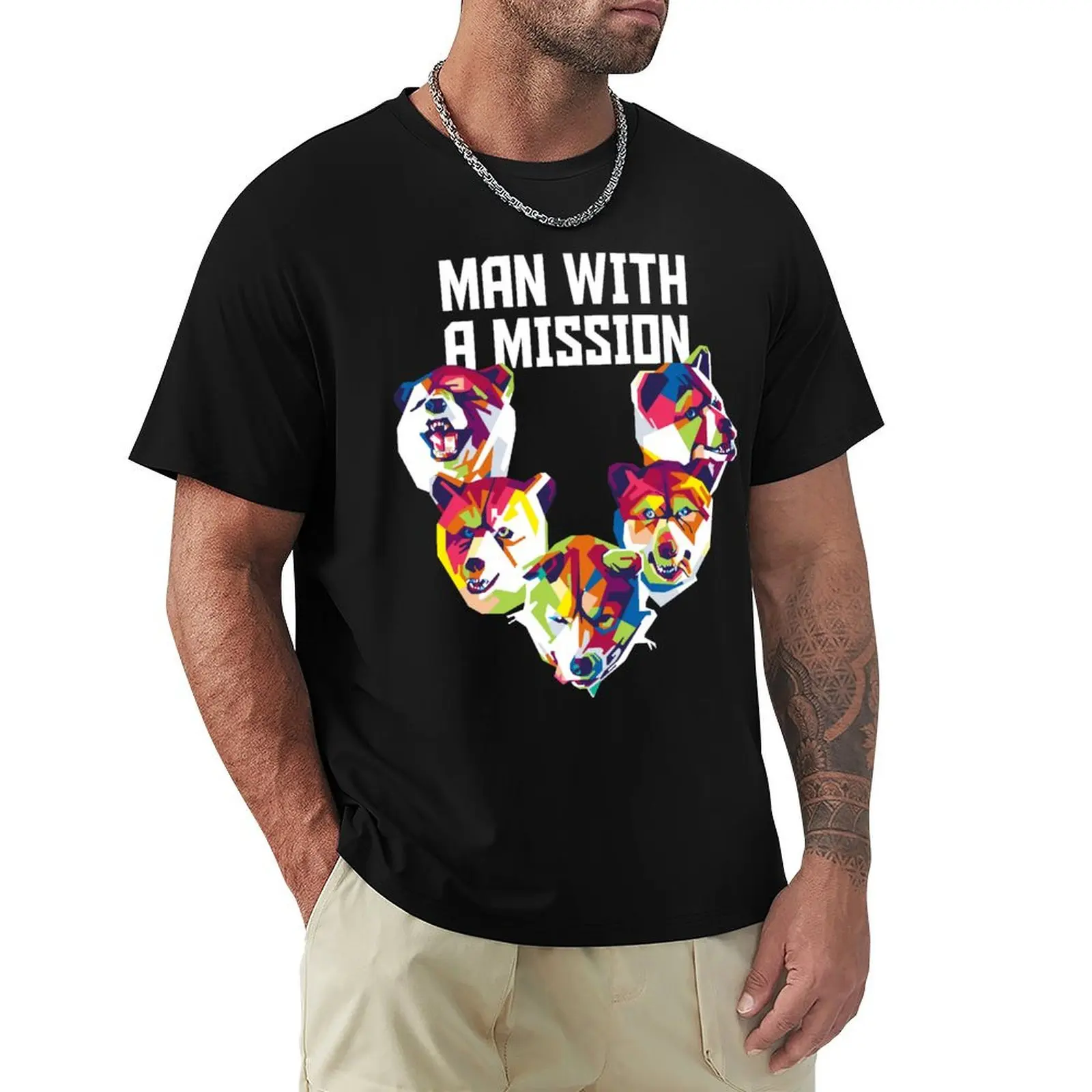 

Man with a mission band wpap popart T-Shirt Man t-shirt boys animal print Aesthetic clothing clothing for men