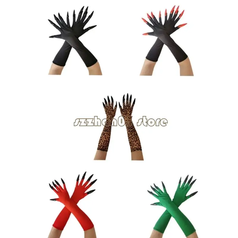 367C Set of 1 Pair Spooky Skull Hand Gloves Long Fingernails Costume Props Unisex Design Themed Event Mittens