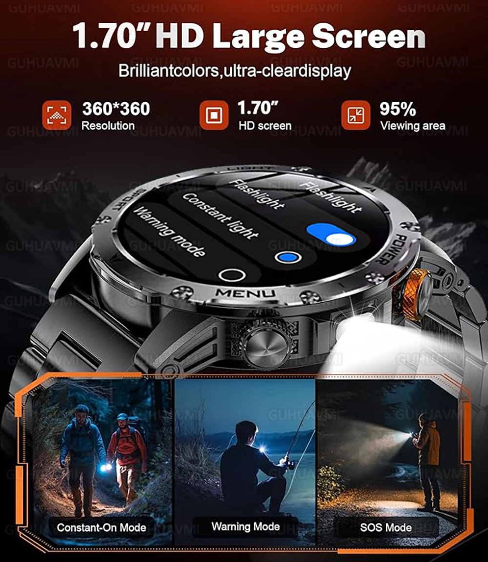2025 جديد العسكرية في الهواء الطلق SmartWatch 1.7 HD بوصة IP68 مقاوم للماء HD BT دعوة معدل ضربات القلب ساعة ذكية 1000Mah بطارية الرجال #4