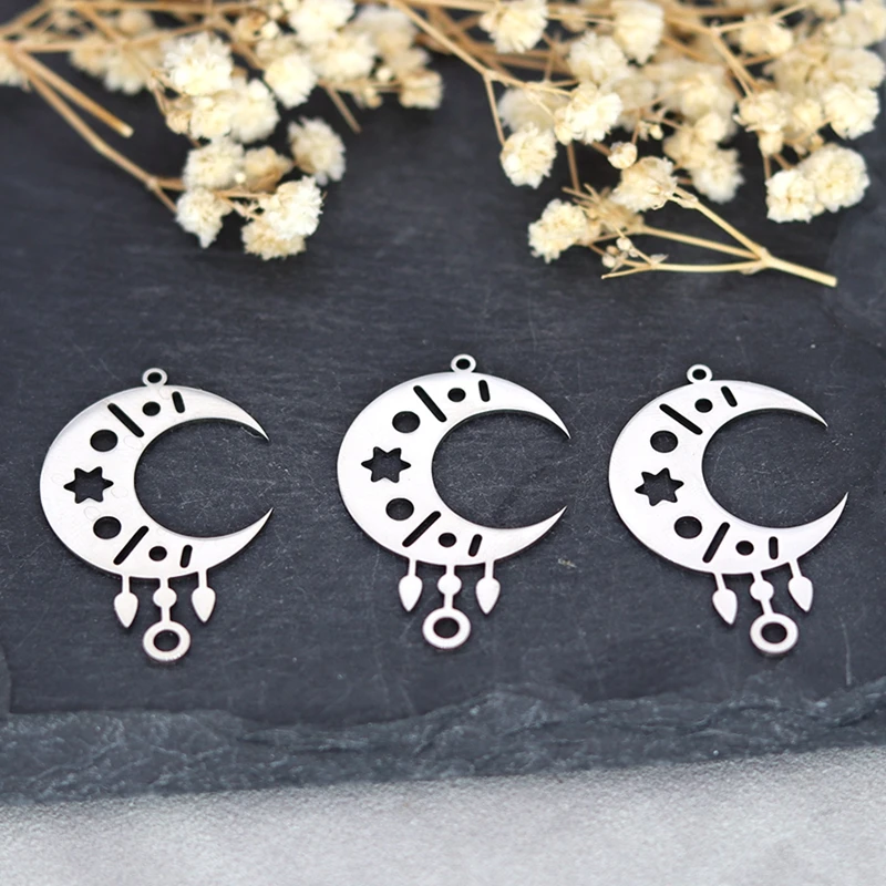 3pcs Crescent Moon Tassels Arrow Jewish Emblem Amulet Charms Stainless Steel Pendant Fit Earrings Necklace Jewelry Making Craft