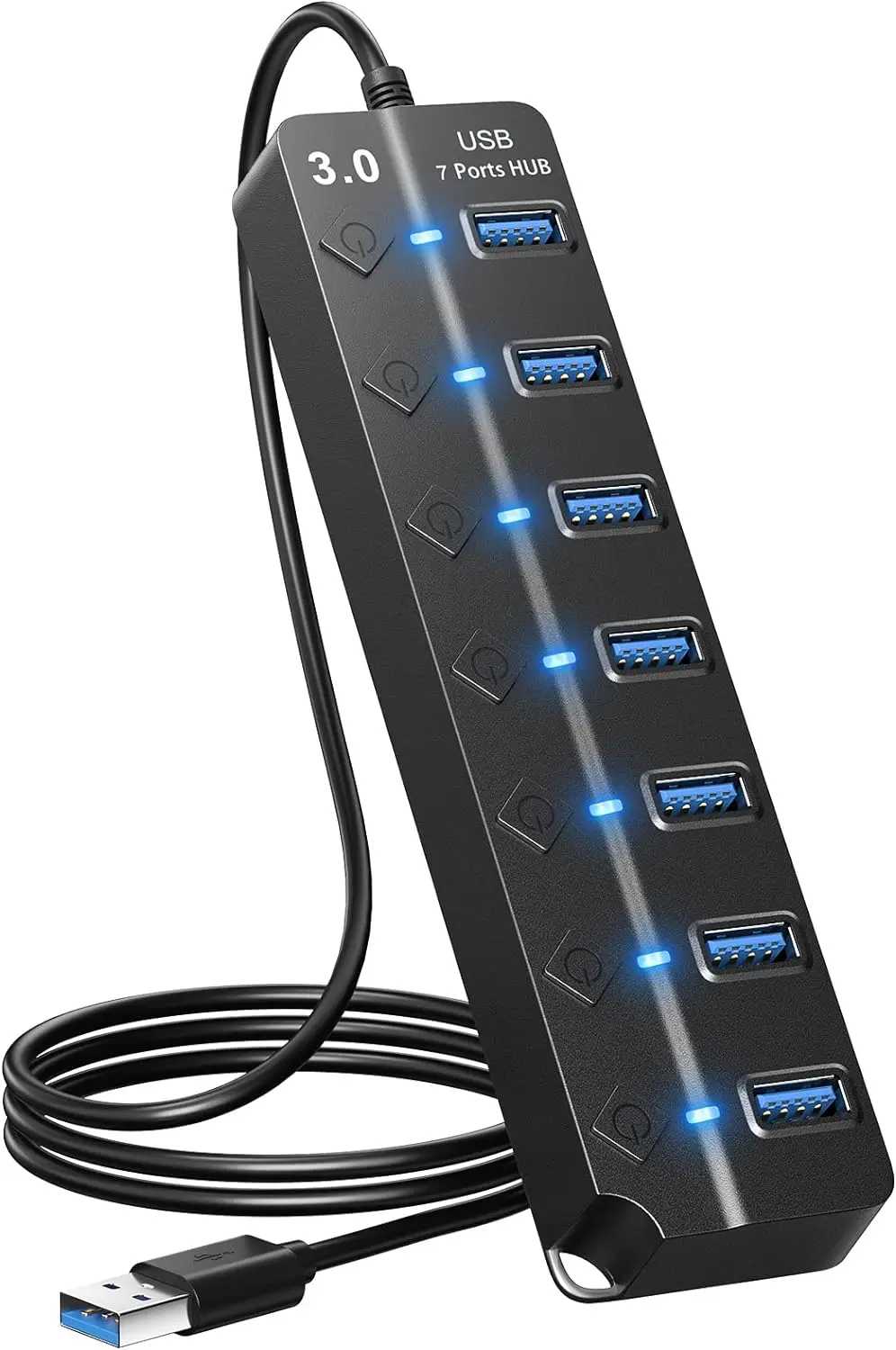 5 uds nueva gran oferta USB Hub 3,0 divisor de 7 puertos con interruptores de encendido/apagado individuales y luces Cable de 1M de largo para Macbook Laptop Surfac