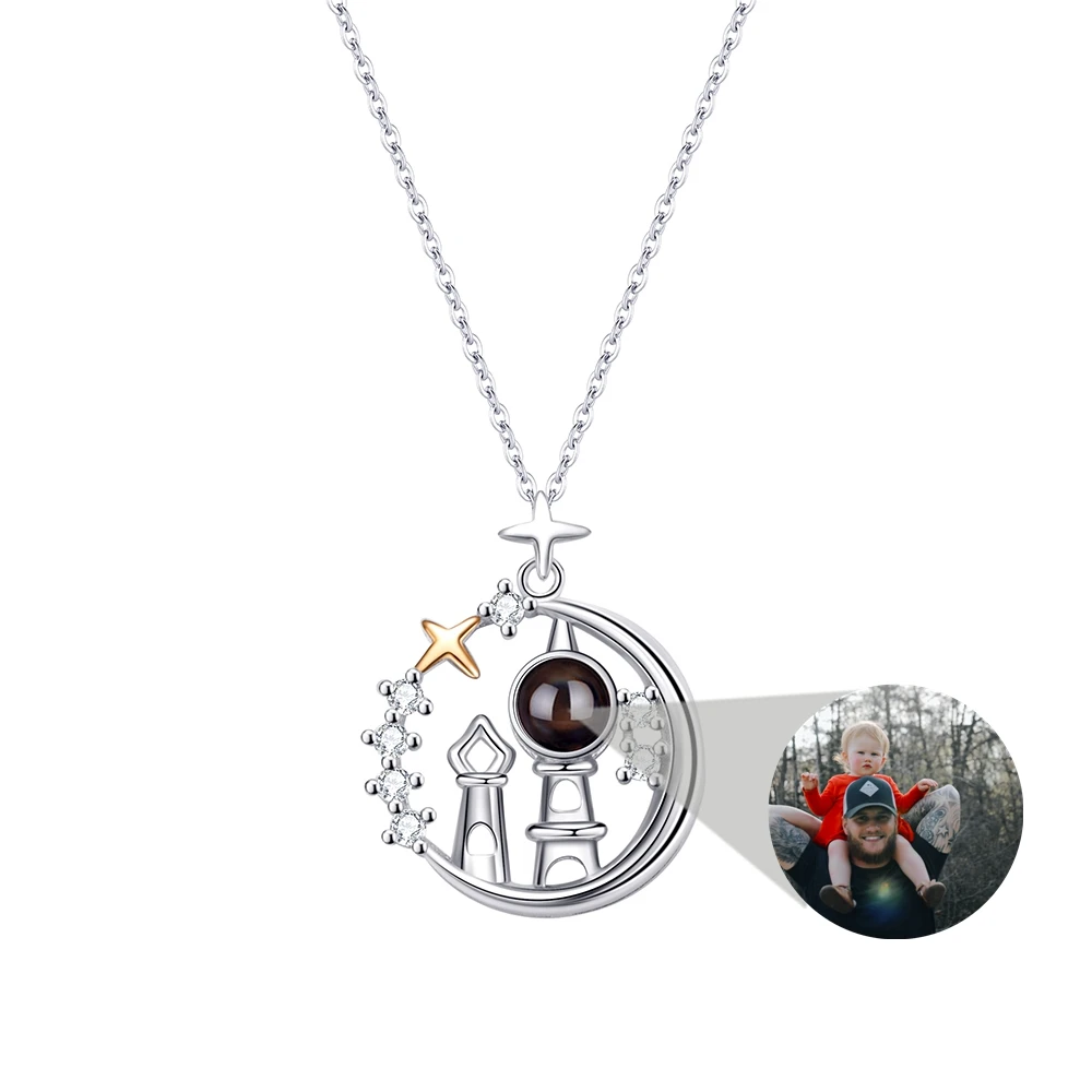 

Custom Photo Projection Photo Necklace for Women Star Moon Castle Pendant Necklace Girlfriend Birthday Personalized Gift