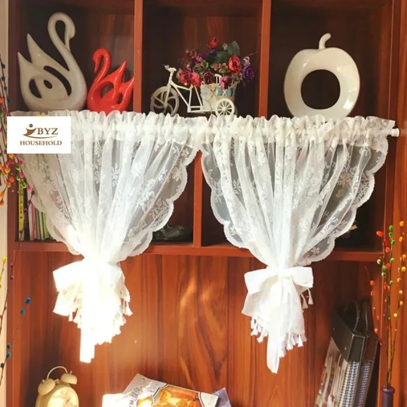 Short Tulle Curtains for Kitchen Bedroom White Floating Tulle Sheer Yarn Curtain Rod Pocket for Cabinets Short Curtain for Cafe