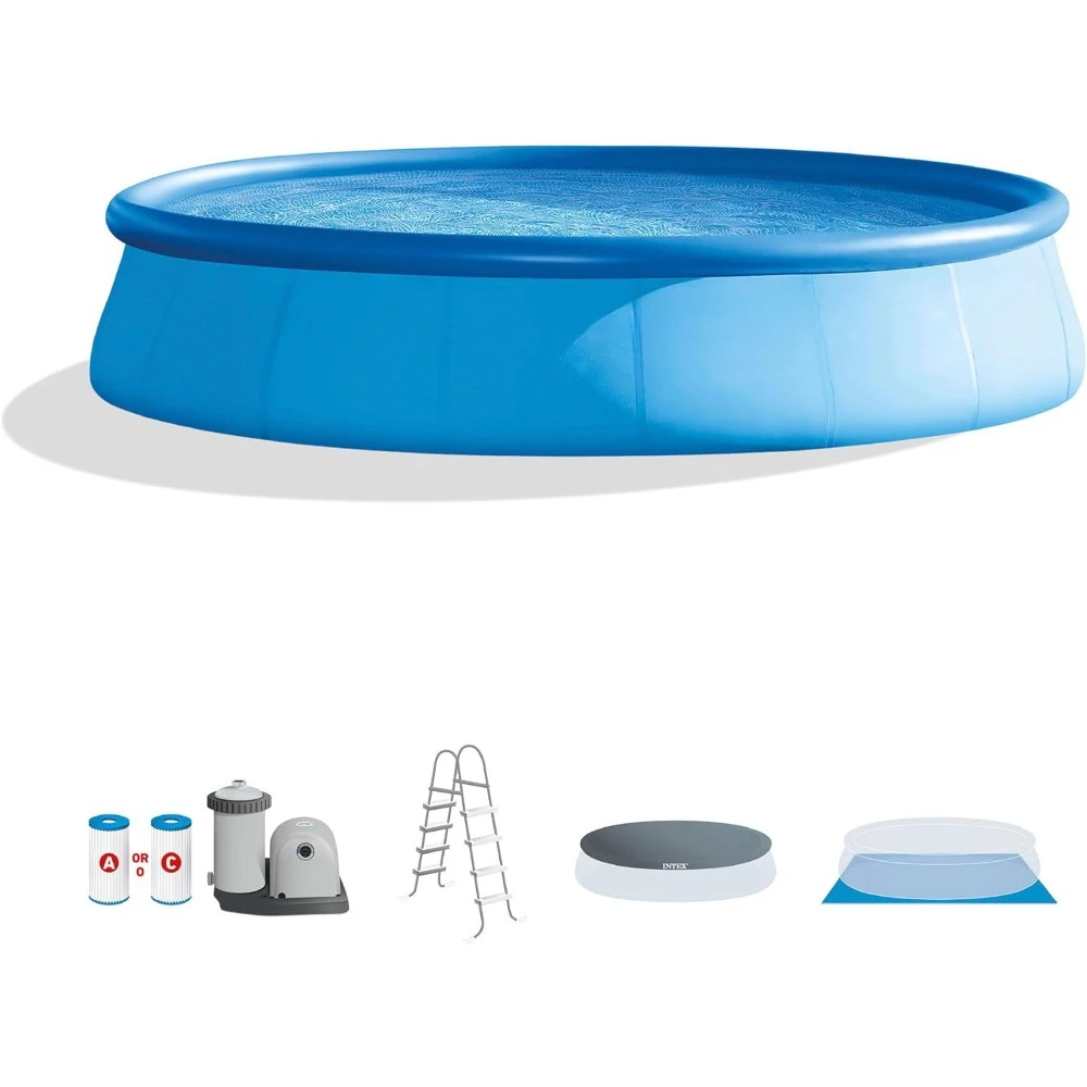 Easy Set 18 Foot by 48 Inch Round Inflatable Above Ground Swimming Pool with Filter Pump, Ladder, Pool Cover