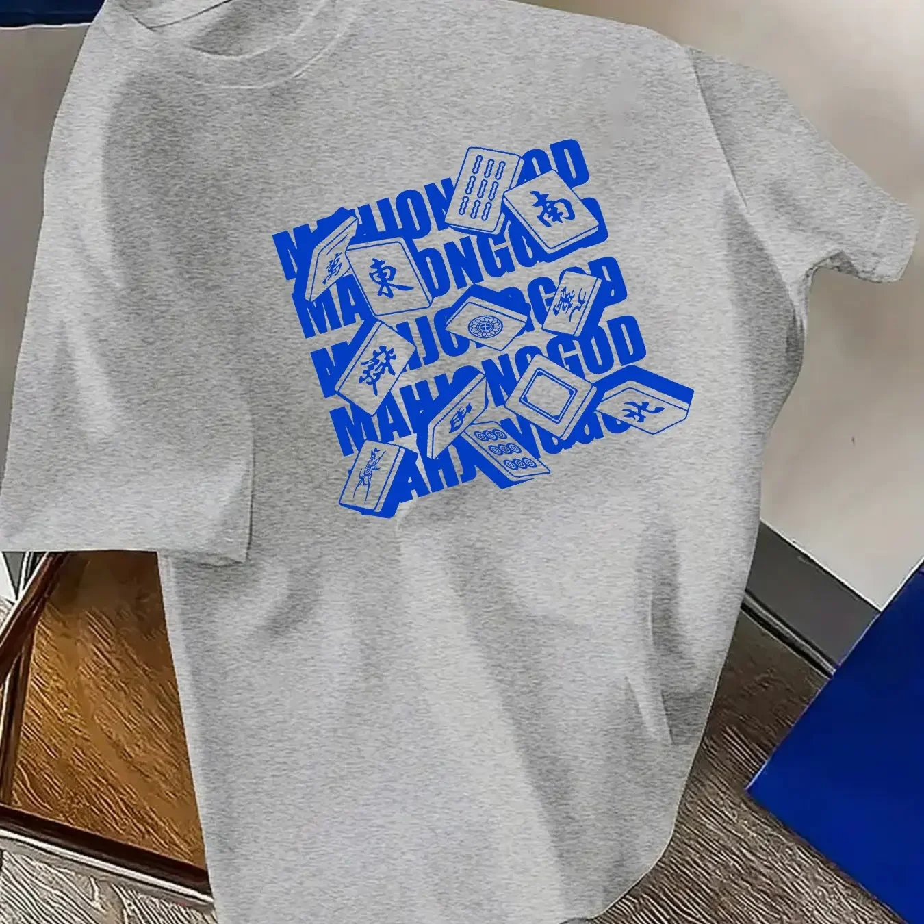 Mahjong God Mahjong Tiles Graphic T Shirt Men Front Print Traditional Chinese Game Letter Casual Street 100% Cotton Short Sleeve