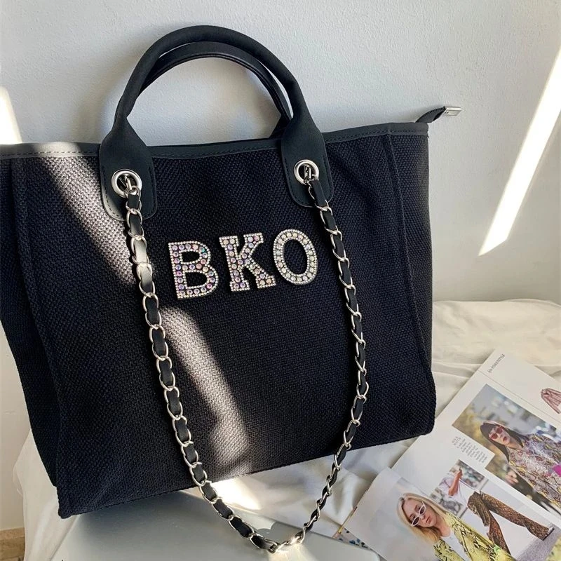 Personalized Black Tote Bag Bride Tote Pearl Letters Honeymoon Bag Mother\'s day Gifts for Her Birthday Bridal Shower Gift