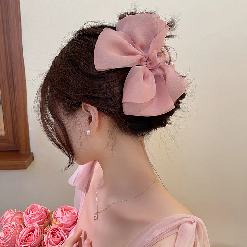 13CM Woman Large Two-sided Gauze Bowknot Hair Claws Lady Solid Color Hairpins Barrettes Gilrs SGilrs Hair Clips Hair Accessories